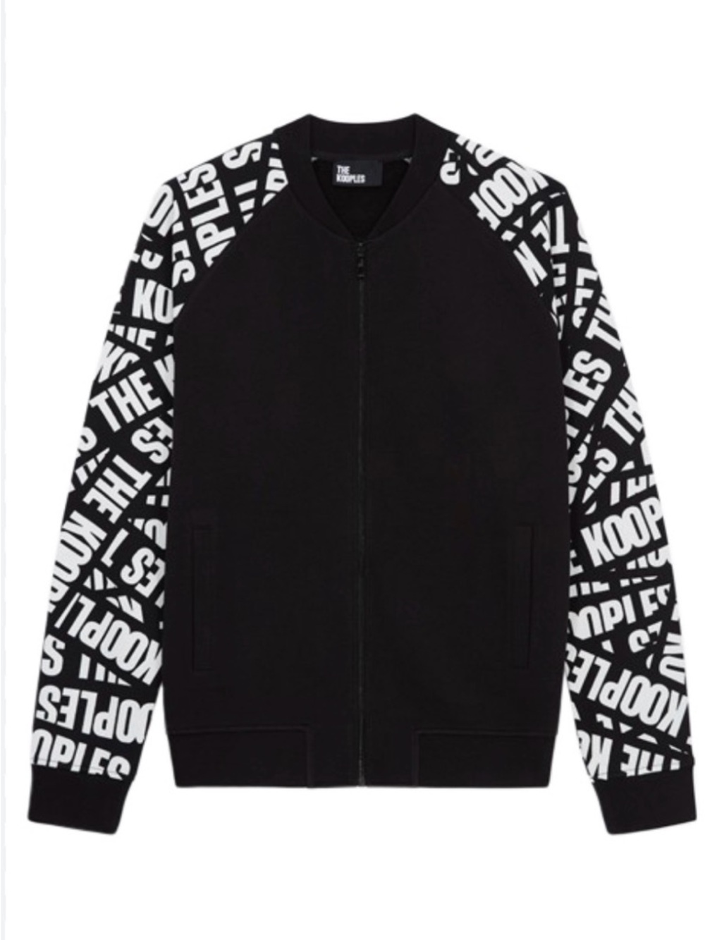 The Kooples Black Zip-Up Jacket with White Sleeve Print